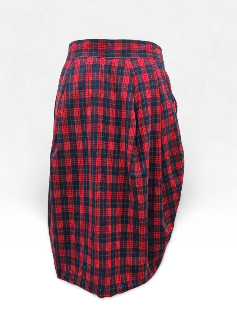 ALEXANDER McQUEEN McQ Wool Blend Red Blue Tartan Plaid Pleated Wrap Skirt 46/12 - Picture 3 of 9